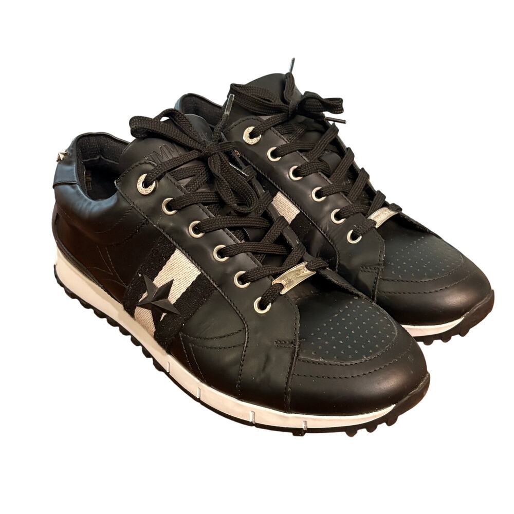 Jimmy Choo Black Silver‎ Soft Vacchetta Star Low Top Sneakers EU 44.5 US 11.5